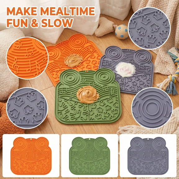Lick Mat for Dogs Silicone Pet Mat 7 Inch Slow Feeder for Dogs Lick Mat for Cats Calming Puzzle for Dogs Relaxation Relief Orange, 1 Pack