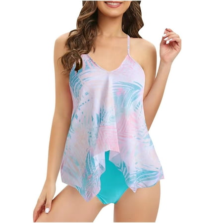 

Finelylove Two Piece Swimsuit For Women Padded Sport Bra Style Bikini Green XL