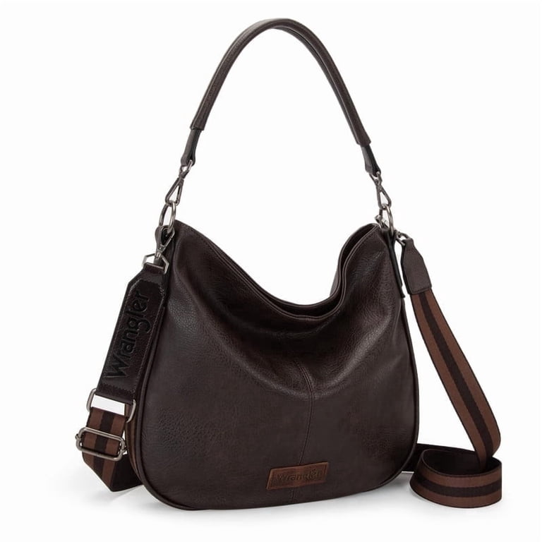 Wrangler Hobo Bag with Striped Cotton Straps, Coffee photo 1