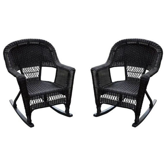 Rocker Wicker Chair - Set of 2, Patio Chair, Outdoor Rocking Chair-Color:Black