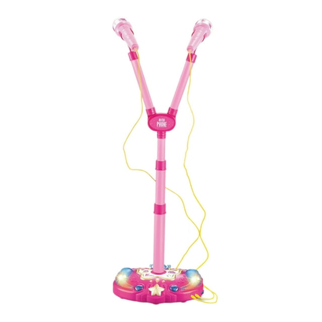 Kids Girl Pink Twin Micrófono con soporte ajustable, luz y música Rosado Sunnimix Máquina de karaoke para niños