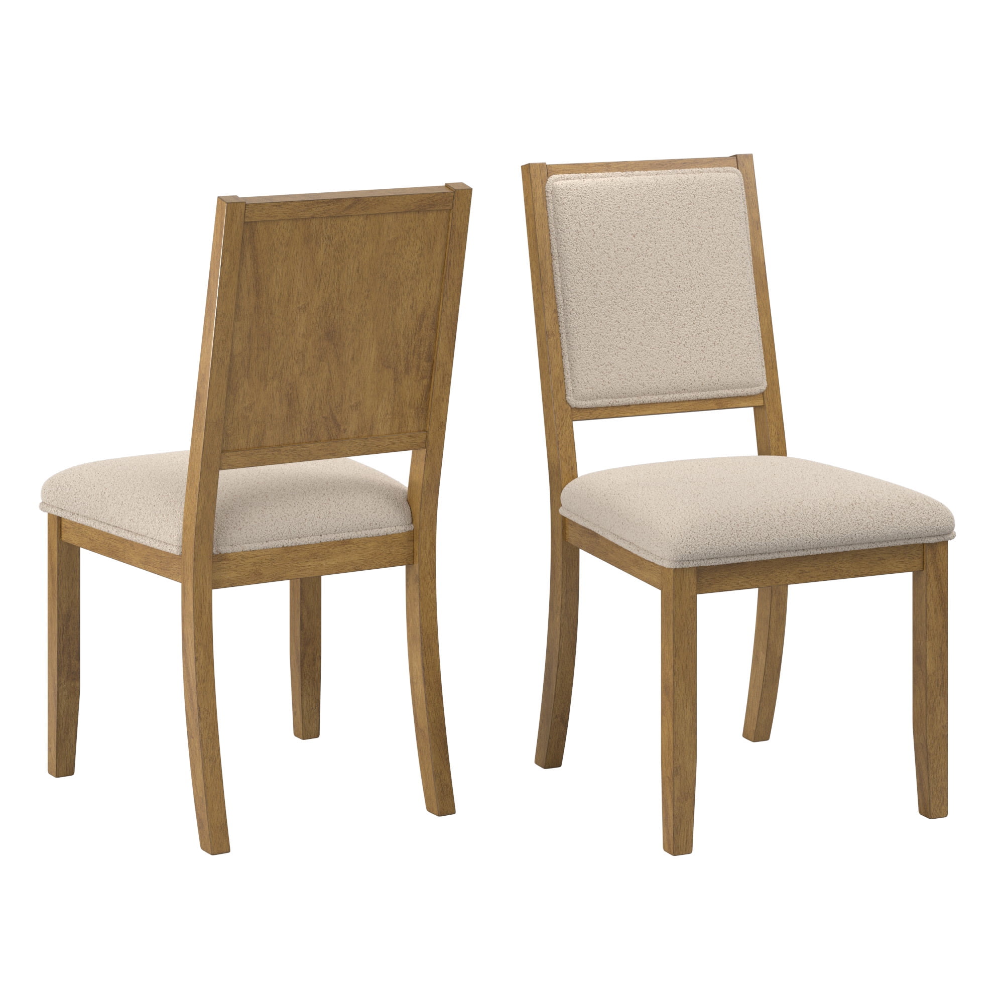 Weston Home Alta Wood Finish Cream Boucle Fabric Dining Chair, Set of 2, Oak Wash