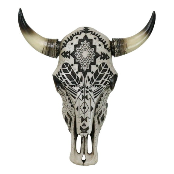 Western Tribal Aztec Vector Tattoo Patterns Horned Cow Skull Wall Decor Plaque