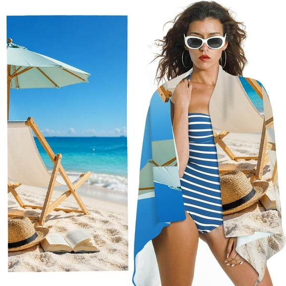 RKSupls Beach Chair Umbrella Oversized Microfiber Beach Towel - Ultra-Soft Microfiber, Suitable for Bathroom, beach, Soft Super Absorbent- 30x60 in