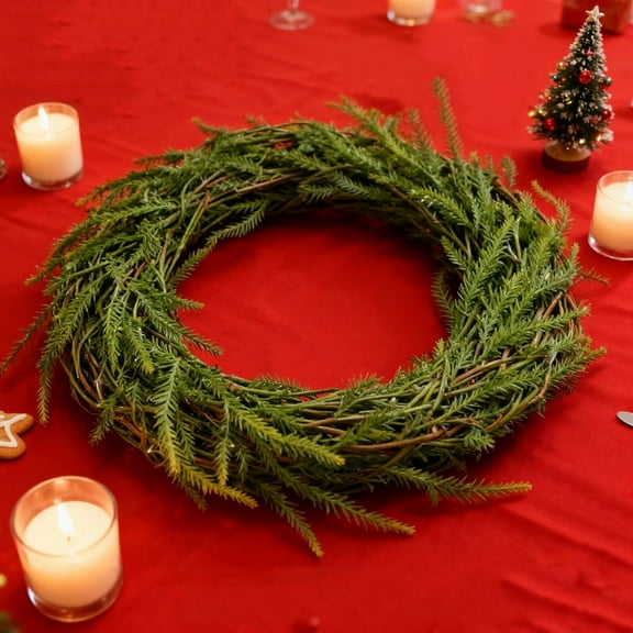 Real Touch Norfolk Pine Wreath Artificial Christmas Wreath for Front Door Green Wreaths Christmas Decorations for Winter Farmhouse Wall Indoor Outdoor Home Holiday Xmas Decor