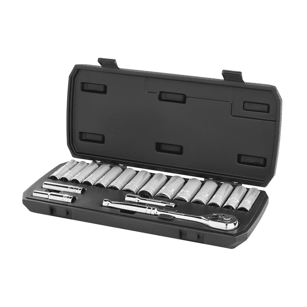 HART 18Piece 3/8inch Drive Deep Socket Set with Ratchet, Chrome