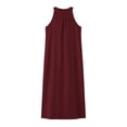 thumbnail image 5 of Ovbmpzd Long Womens Dresses Summer Red Tea-Length Solid Shift Dresses Crew Neck Casual Sleeveless Dresses Summer Dresses,L, 5 of 5