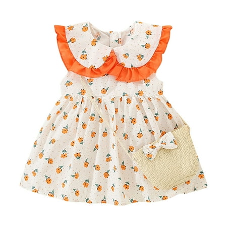 

TAIAOJING Girls Boho Flower Dress Toddler Dress Sleeveless Floral Ruffles Sweet Suspender Princess Dress With Hat Cute Sundress 18-24 Months