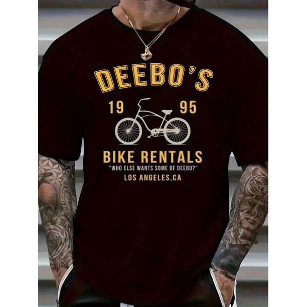Camiseta de manga corta con estampado gráfico de bicicleta para hombre, estilo informal y moderno.