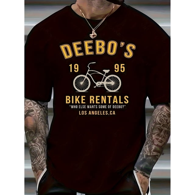 Men's Bicycle Graphic Print T-shirt For Summer, Trendy Casual Short Sleeve Tees