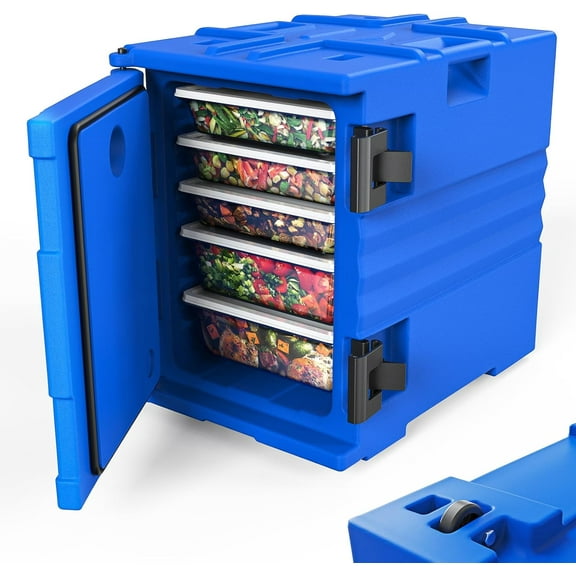 ROVSUN 82QT/109 QT Insulated Food Pan Carrier, Hot Box Food Warmer w/Wheels Double Buckles and Handles, Stackable Hot Boxes for Catering Restaurant Canteen Family Party