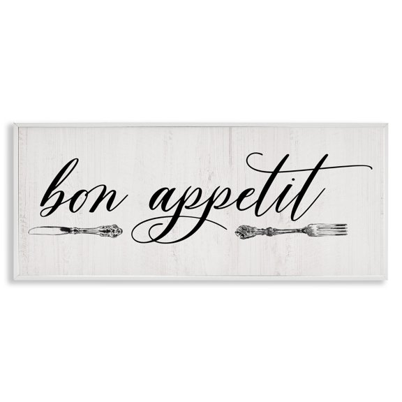 Stupell Industries Farmhouse Bon Appetit Vintage Cutlery White Framed Giclee Art, 24 x 10, by Carol Robinson