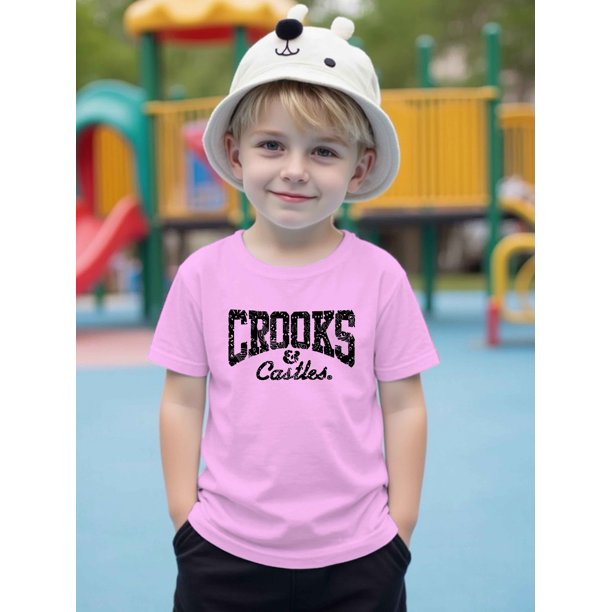Camiseta informal de algodón de manga corta con cuello redondo para niño, verano, con estampado del alfabeto de Crooks Castles, tejido de punto de corte regular y elasticidad media, 180 g/m².