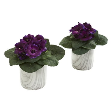 Nearly Natural Gloxinia Artificial Plant in Marble Finished Vase (Set of 2)