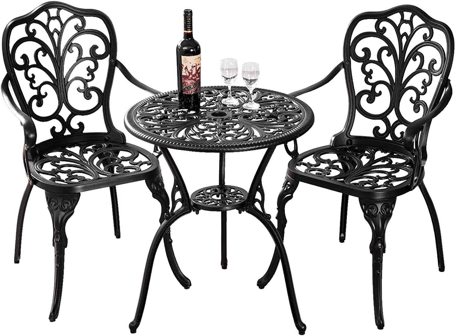 ZXNYH Outdoor Bistro Set 3 Piece Cast Aluminum Patio Bistro Sets, All