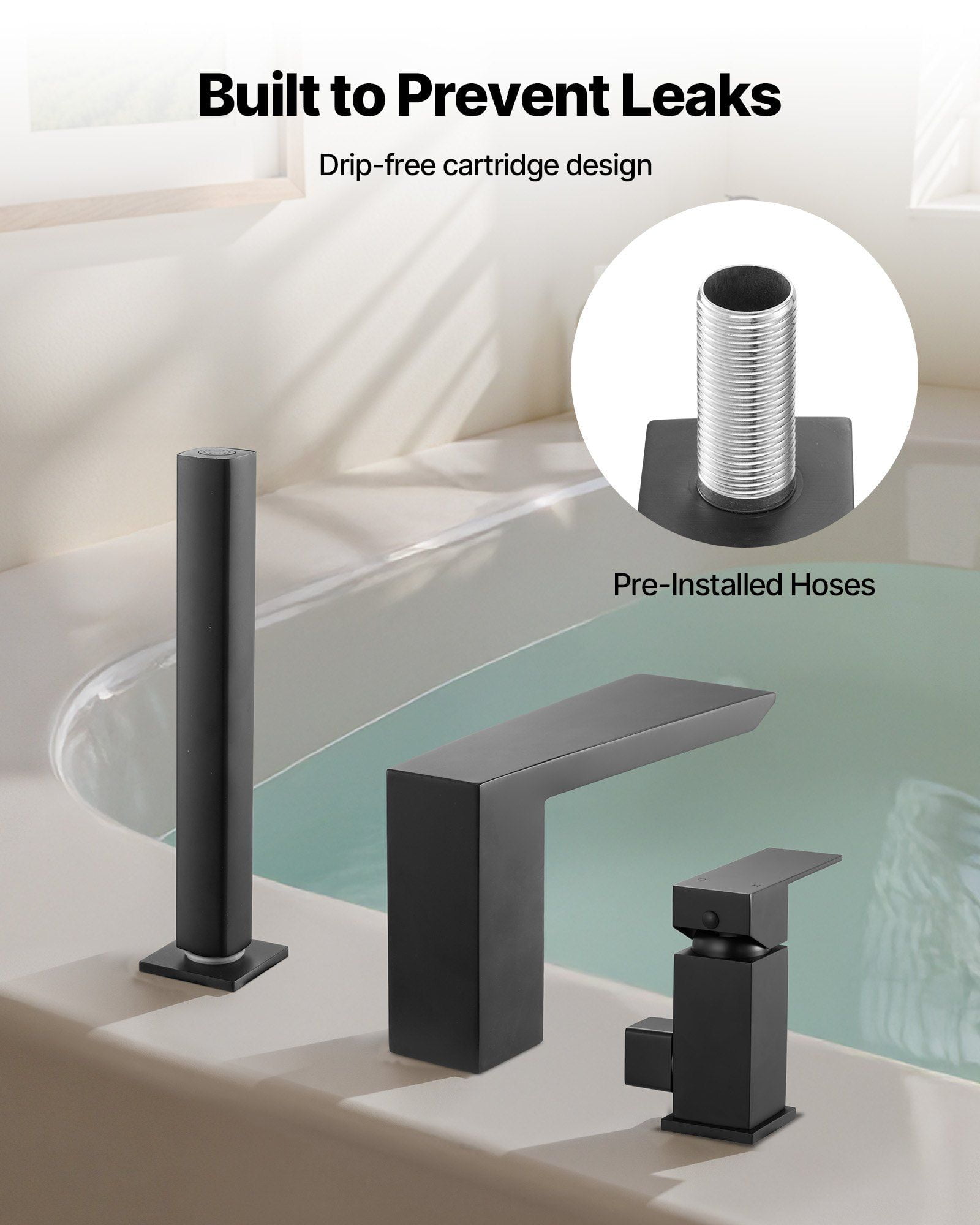 Roman Tub Faucet 3 Hole Waterfall Bathtub Faucet Set with Shower Head