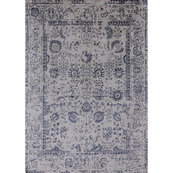 Ahgly Company Indoor Rectangle Mid-Century Modern Purple Oriental Area Rugs, 5' x 7'