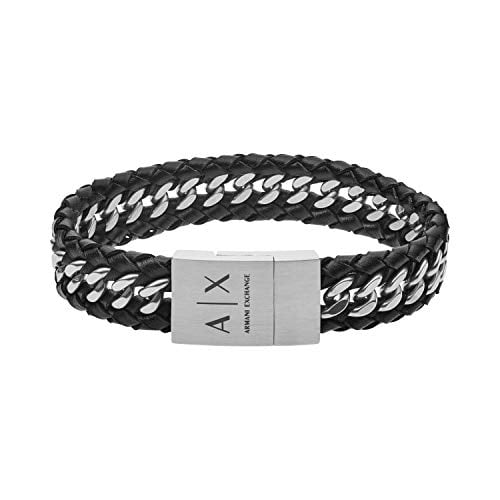 Armani Exchange Mens Mixed Leather Steel Bracelet Color Black