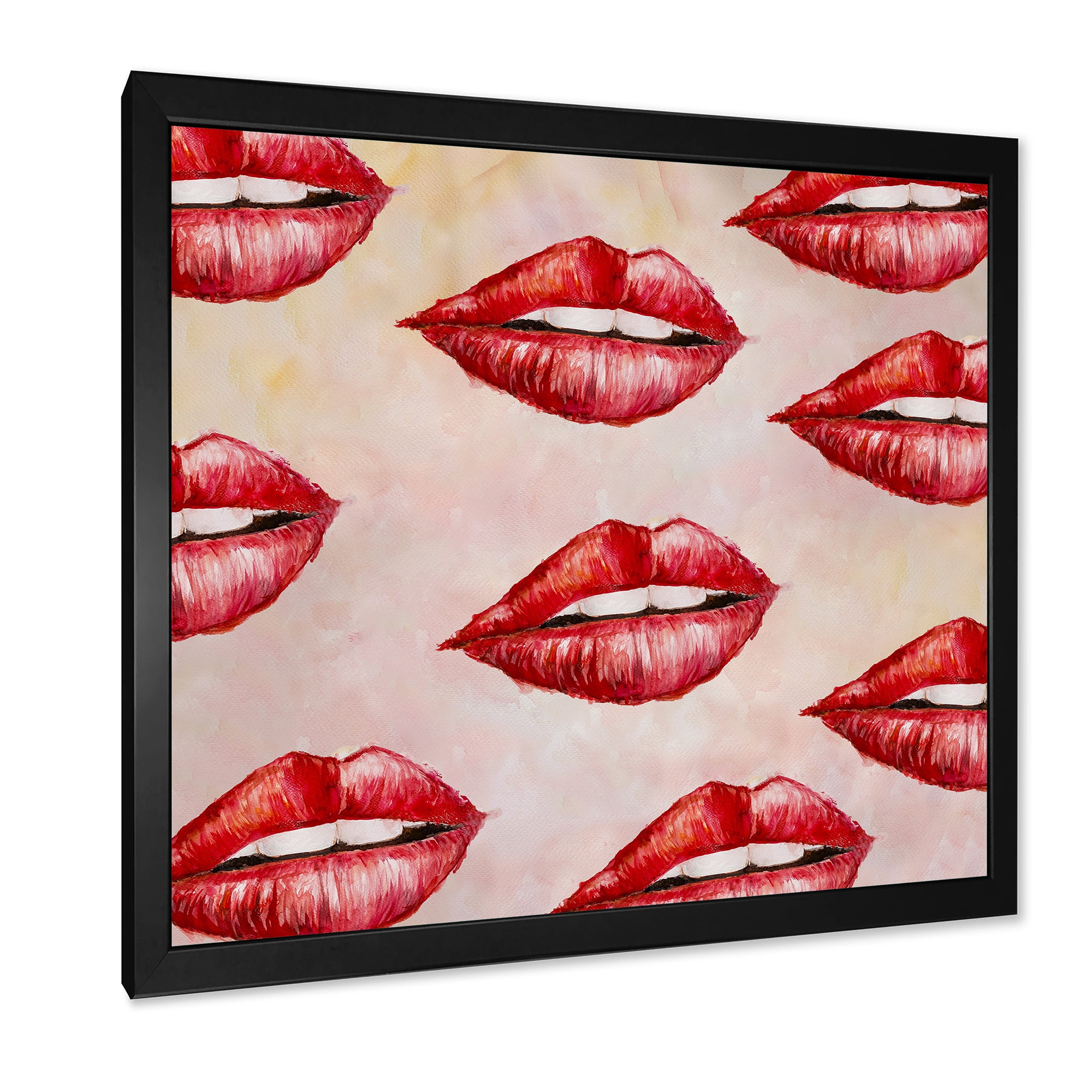 Designart 'Red Girl Lips Pattern' Modern Framed Art Print