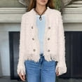 thumbnail image 2 of 2026 Women Essentials Jacket Elegant Fringe Trim Double Cropped Tassel Lightweight Jackets White, 2 of 5