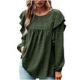 thumbnail image 2 of qILAKOG Womens Shirts Long Sleeve Blouses Dress Tops Women's The Four Seasons Casual Round Neck Tops Pullover Blouses Ladies Comfy Boho Cute Tops Women's 2024 Summer T-Shirts, Green&S, 2 of 8