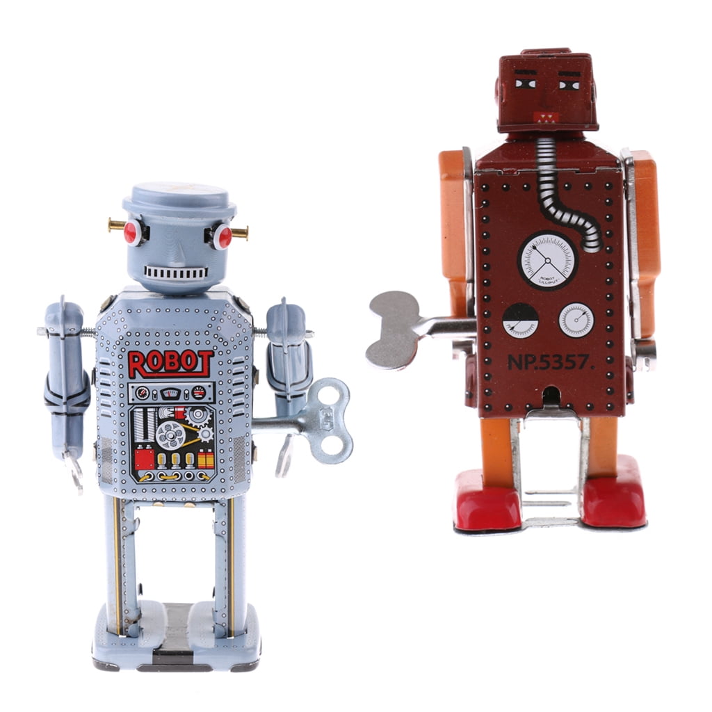 Retro Mechanical Walking Police Robot Wind Up Clockwork Toy Gift Decoration 