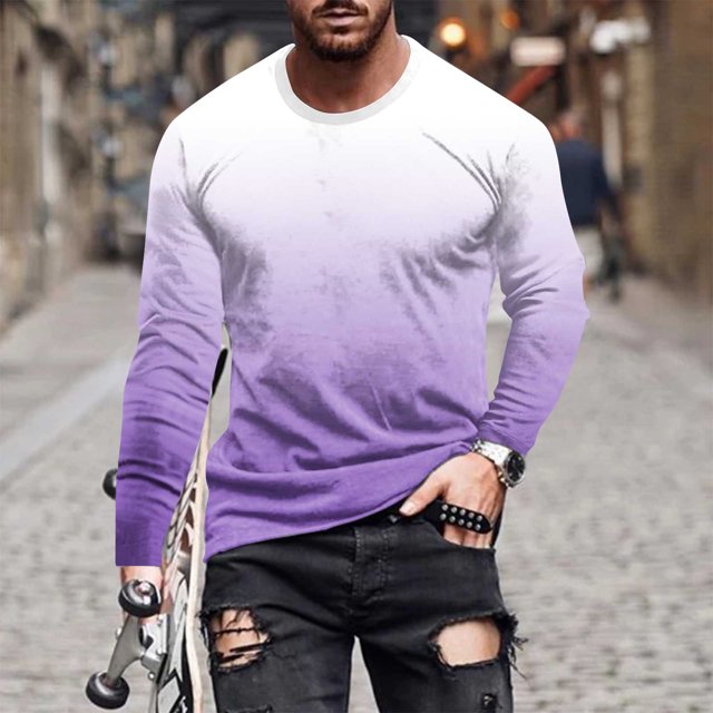 Blusas y camisas de manga larga con cuello redondo para hombre, blusa informal de manga larga con cuello redondo y estampado, blusa de poliéster para hombre