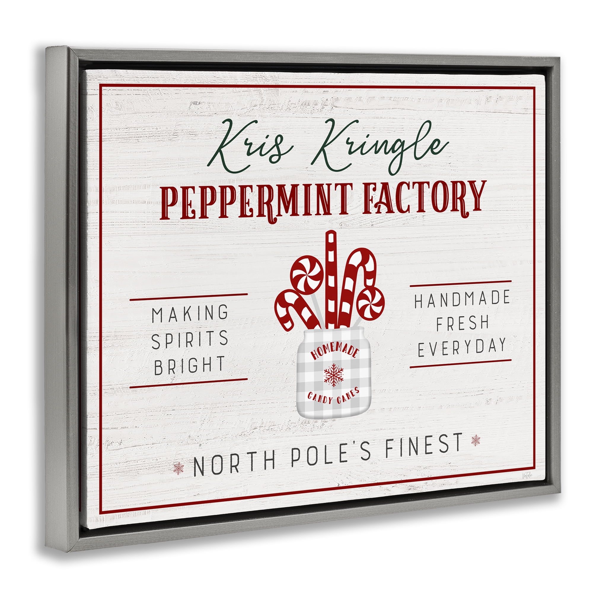 Stupell Industries Holiday Peppermint Factory Holiday Painting Gray Floater Framed Canvas Art Prints Wall Art, 21 x 17