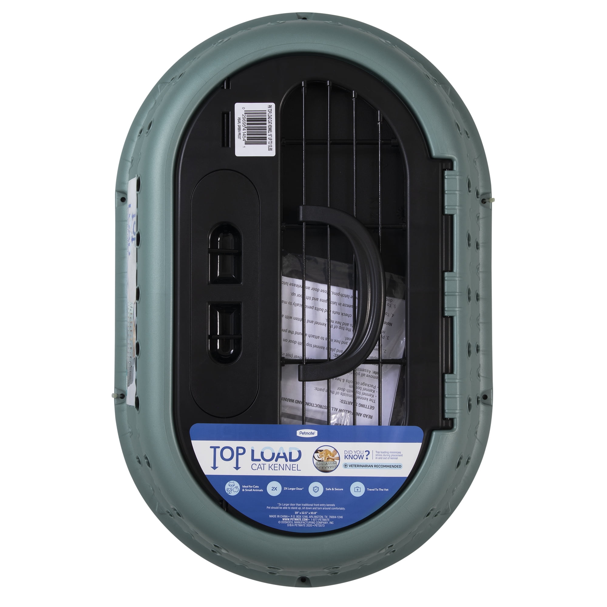 Petmate Top Load Pet Carrier Cat Kennel, 19" Length, for Pets up to 10 lb, Green