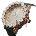 thumbnail image 5 of Rose Gold Tone Real Diamond Dial Watch Flower Bezel Mens Stainless Steel Khronos Genuine Leather Strap Band W/Date, 5 of 7