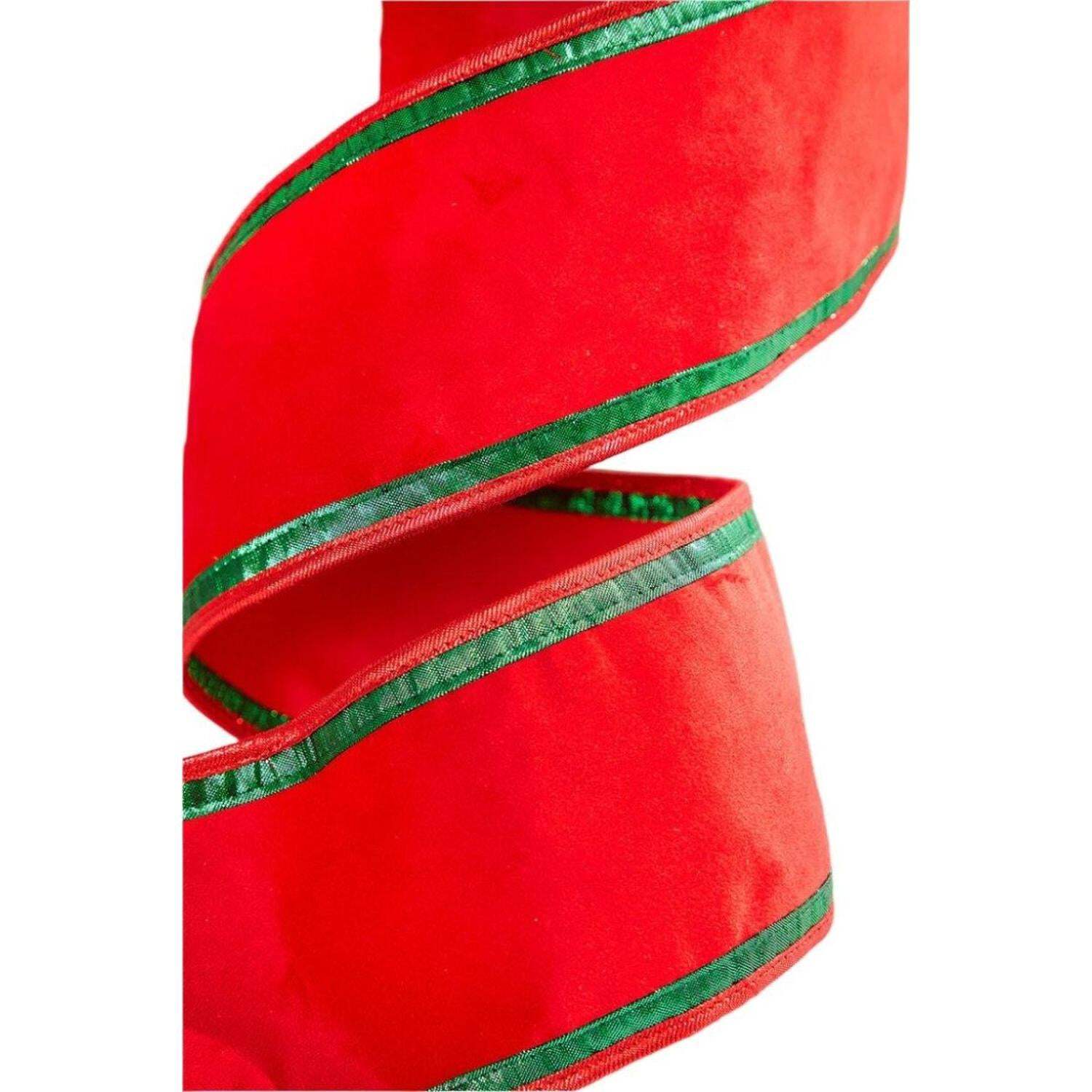 Regency 4 Inch Red & Green Piping Velvet Metallic Dupion Ribbon (5 Yards)