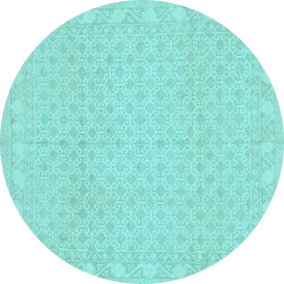 Ahgly Company Indoor Round Oriental Light Blue Modern Area Rugs, 5' Round