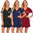 thumbnail image 4 of Women's Nightdress Summer Thin Section Short Sleeve Cotton Single-breasted Button Dress with Pocket Women Dress, 4 of 5