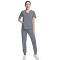 thumbnail image 4 of Stichou Scrub Set for Women V-Neck Short Sleeve Top and Pocket Jogger Pants Athletic Nursing Stretch Workwear Gray 2XL, 4 of 6