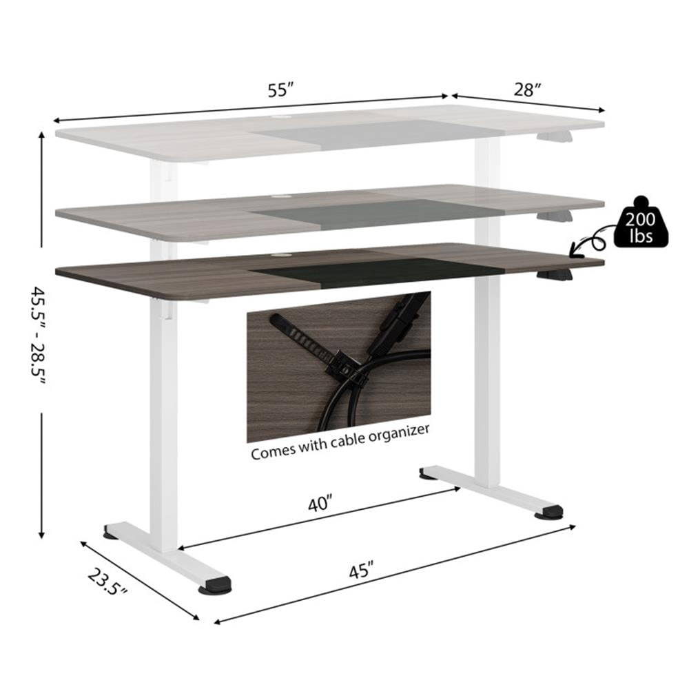 Demi Bonn 55" Electric Height Adjustable Computer Desk with Hook, Small Home Office Desk Study Writing Table, Gray