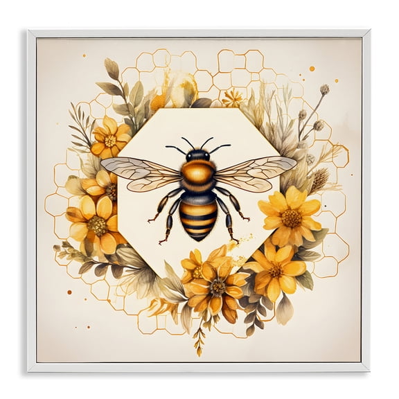 Stupell Industries Hexagon Bee Wreath Animals & Insects Painting White Framed Art Print Wall Art, 24 x 24