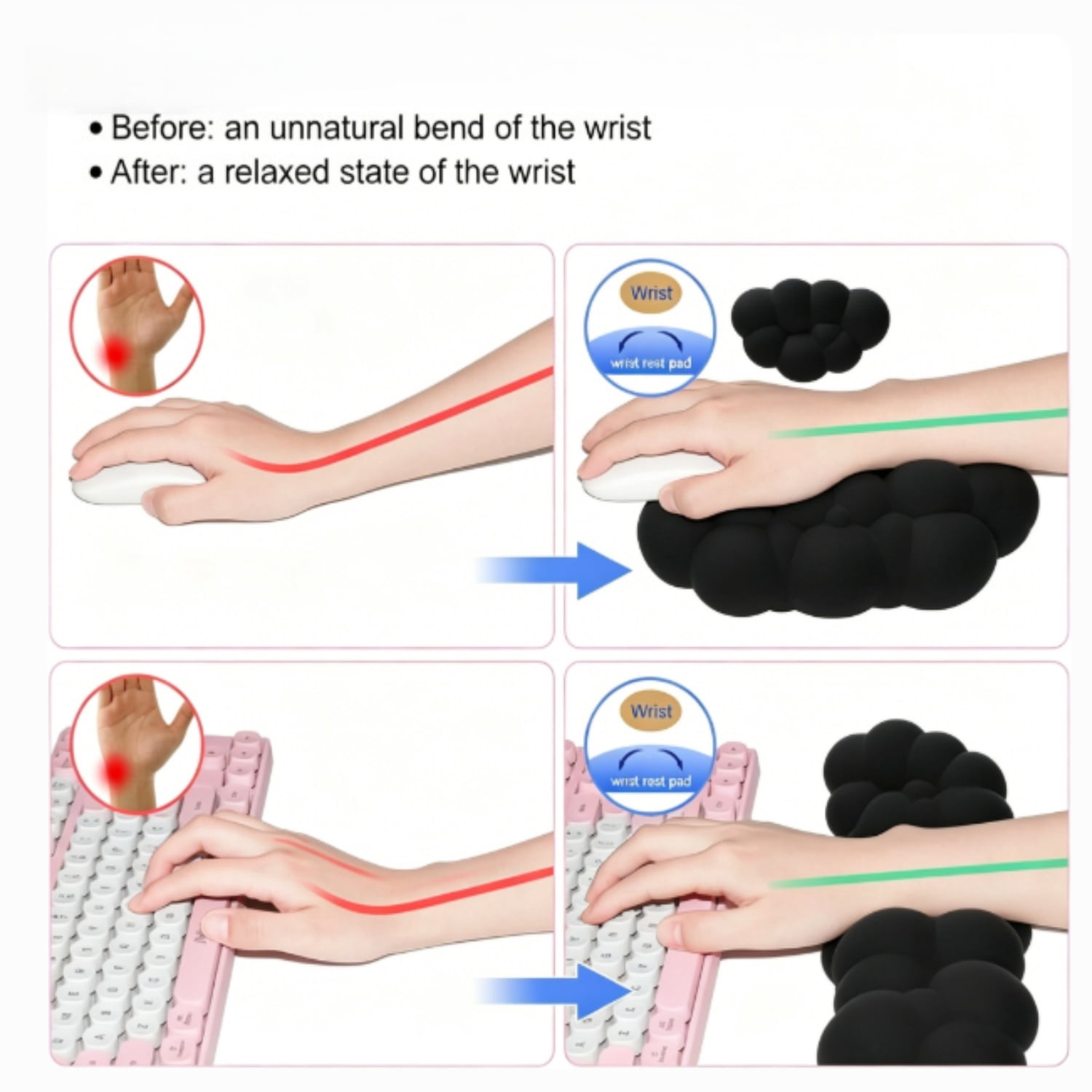 Cloud Mouse Pad with Wrist Rest,Cloud Keyboard Wrist Rest,Mouse Pad Wrist Support,Ergonomic Keyboard Mouse Wrist Support for Typing,Gaming,Black