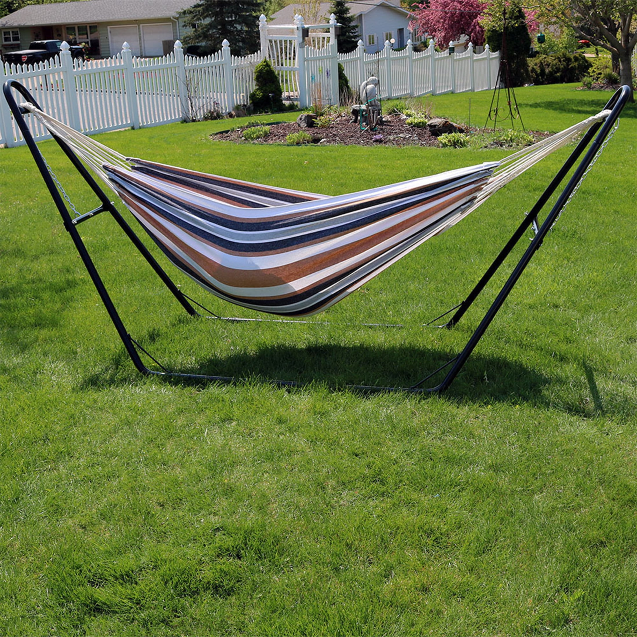 Sunnydaze 2-Person Cotton Brazilian Hammock with Stand, 450 lb Capacity - Calming Desert