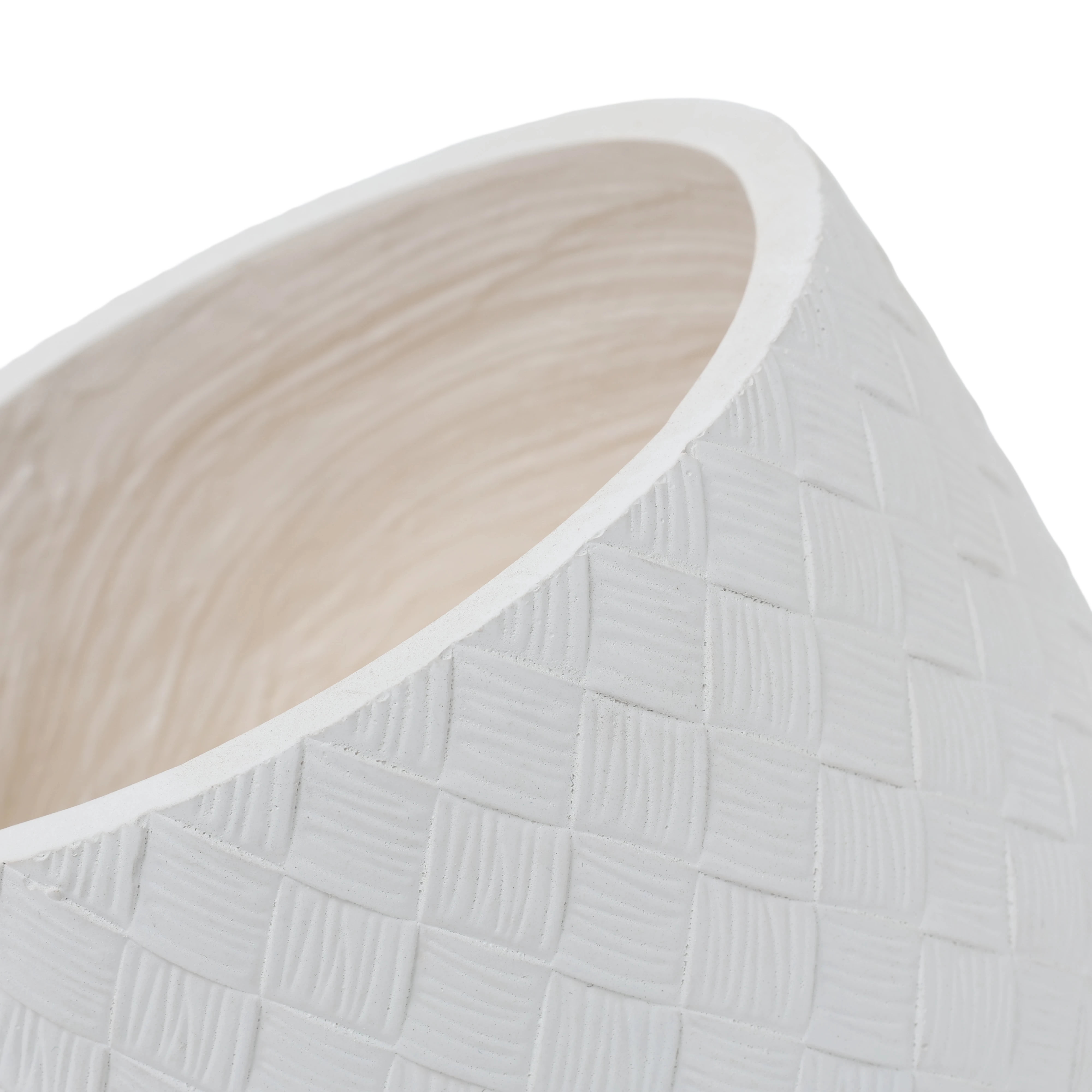 Set of 3 Magnesium Oxide Round Planters with Weave Pattern and Drainage Holes, Indoor Outdoor Plant Pots, White