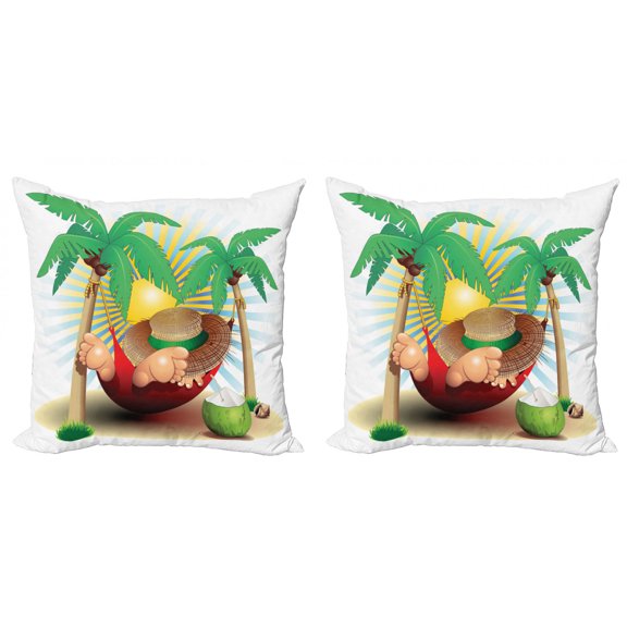 Ambesonne Beach Throw Pillow Cover 2 Pack, Exotic Summer Paradise, 16", Multicolor