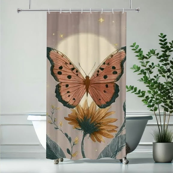 RKSupls Christmas Shower Curtain, Pink Butterfly Shower Curtain with Hooks for Christmas Home Bathroom Decor Washable Curtains, 36x72 in