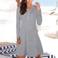 thumbnail image 2 of Vestidos Para Mujer Vestidos de Otoño El Invierno de Moda de Talla Grande Casual Suelto Cuello Redondo Botón Erógeno Vestido Sólido Odeerbi ODB131189, 2 of 5