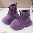 thumbnail image 2 of KPOPLK Kids Girls Boots Fashion Ankle Boots Side Zipper Booties with Lace Up for Little Girls(10,Purple), 2 of 8