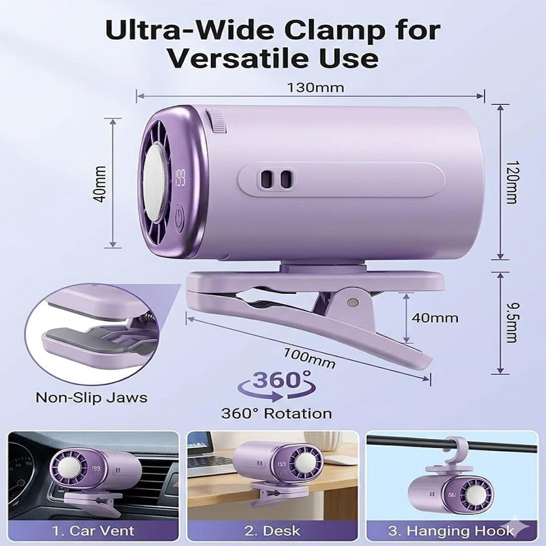 New Car Clip on Air Conditioner Fan with LED Display, 360° Rotatable Mini Cooling Fan 199 Speeds Portable Auto Vehicle Cooler