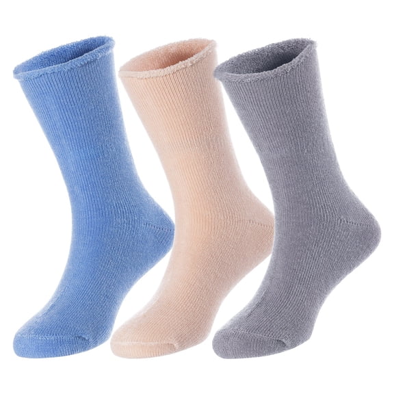 3 Pairs Children's Wool Socks for Boys & Girls. Comfy, Durable, Stretchable, Sweat Resistant Colored Crew Socks LK0601 Size 6M-12M (Blue, Beige,Grey)