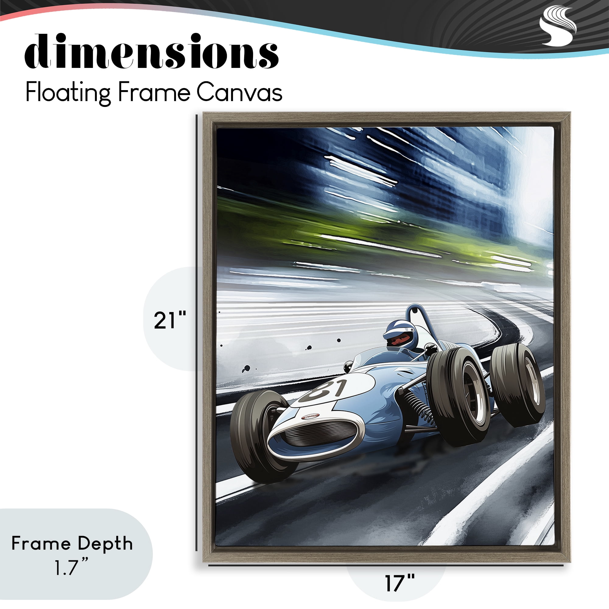 Stupell Industries Speeding Racecar Driver Brown Framed Floater Canvas Wall Art, design by Christine Simpson Art