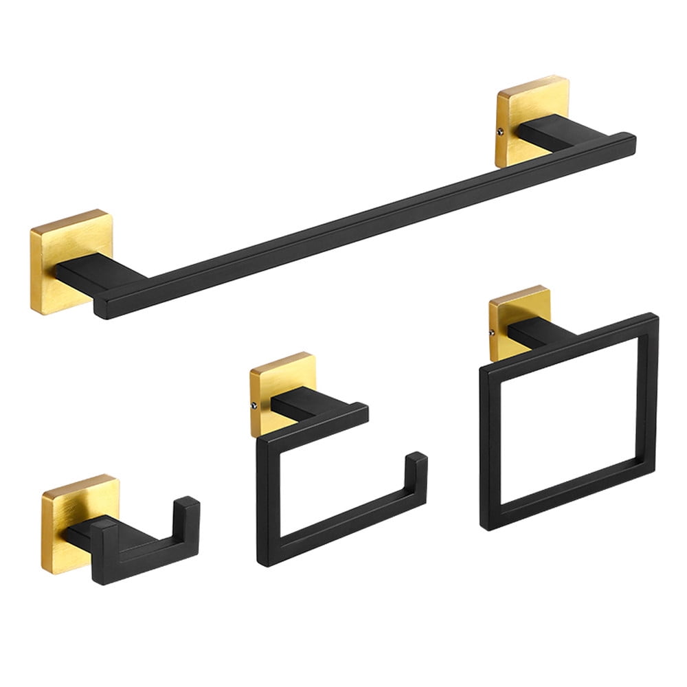 Bathroom Accessories Set Matte Black Gold Wall Towel Holder Roll Paper