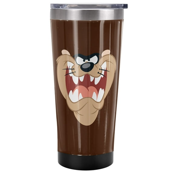 Looney Tunes Official Taz Face 20 oz Travel Tumbler, Stainless Steel, Vacuum Insulated with Leak Resistant Slide-Lock Lid