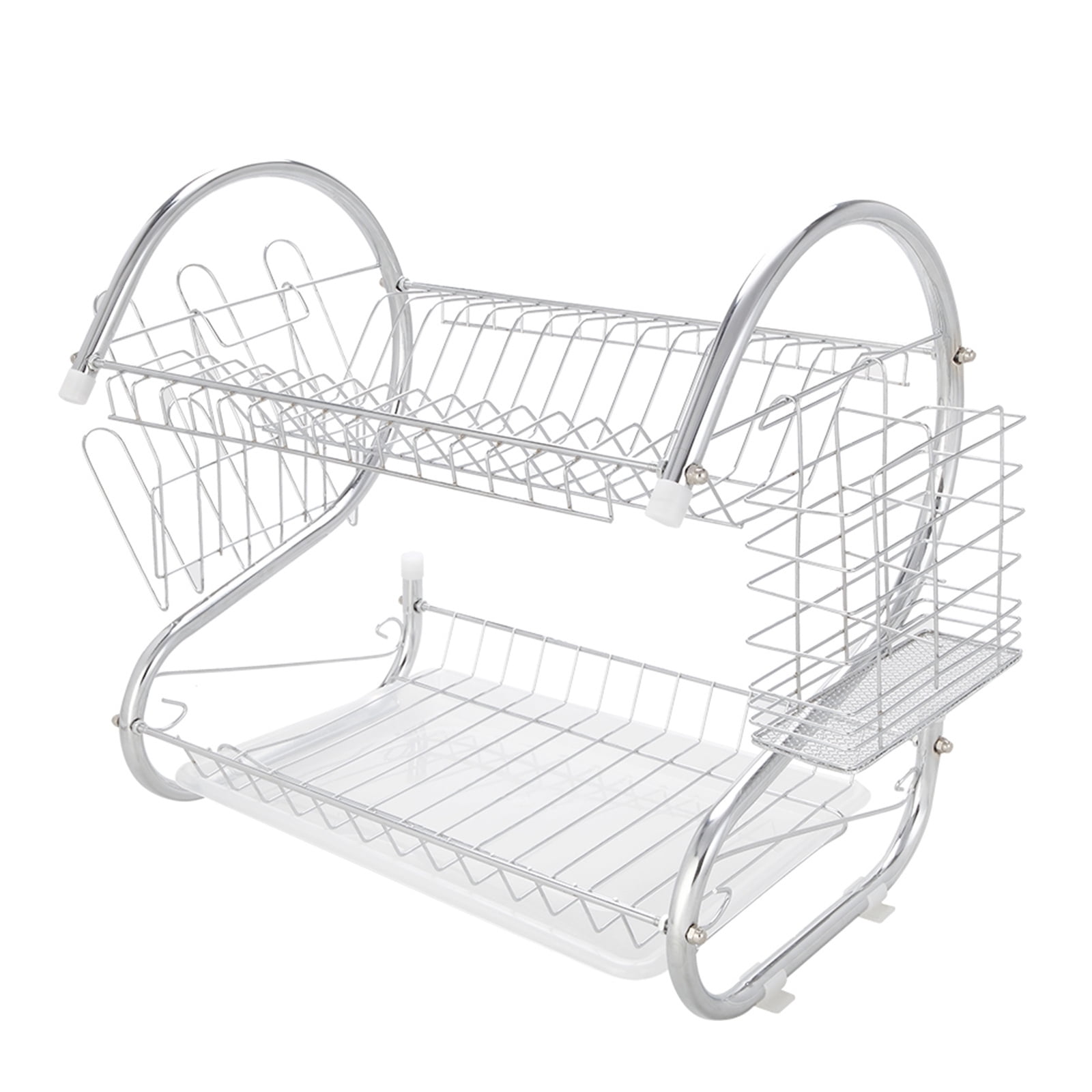 Kepooman S-shaped Dish Drying Rack, 2-Tier Compact Kitchen Dish Rack Drainboard Set, Large Rust-Proof Dish Drainer for Kitchen Counter Tableware Organizer, Silver Kepooman S-shaped Dish Drying Rack, 2-Tier Compact Kitchen Dish Rack Drainboard Set, Large Rust-Proof Dish Drainer for Kitchen Counter Tableware Organizer, Silver