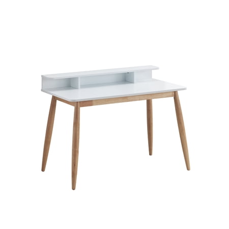 Office Desks Mid-Century Modern Wood Writing Desk with Hutch, White, Wooden Office Desks